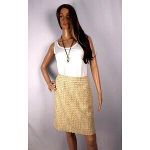 Yellow & White Tweed Textured Pencil Skirt with Back Slit Size 8 Petite (No Bran